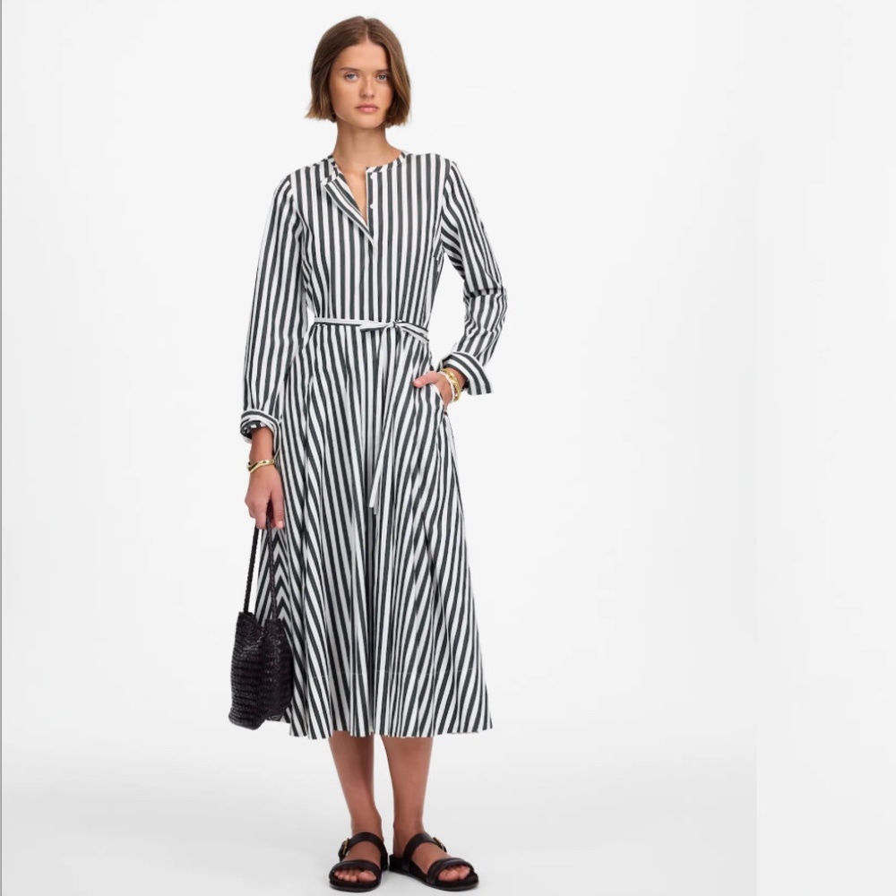 (NWT!) Tie-Waist Midi Shirtdress in Stripe in Deep Forest